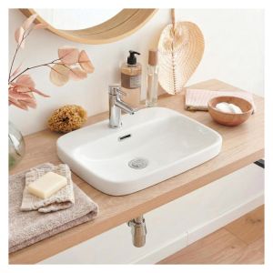 Lavabo rectangular semiencastrado de cerámica blanca, 48x37cm