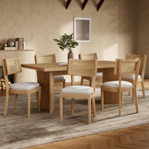 Set de 6 sillas de comedor ratán en madera maciza color madera