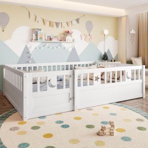 Cama infantil 140x190cm madera pino con barandilla seguridad blanca