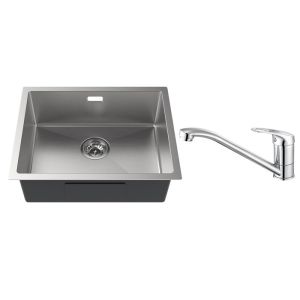 Fregadero de 1 lavabo, fregadero bajo encimera de acero inoxidable de 55x44