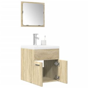 Set de muebles de baño 3 pzas madera contrachapada roble sonoma(sin lavabo)