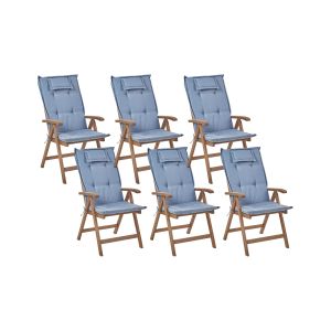 Conjunto de 6 sillas de jardín con cojines amantea madera de acacia azul