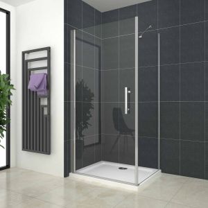 Mampara de ducha frontal abatible+panel lateral,barra 45cm,1100x760x1950mm
