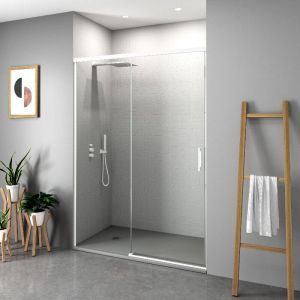 Mampara frontal + puerta corredera 195  cm muse blanco transparente