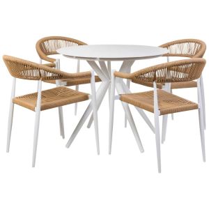 Conjunto de mesa y 4 sillas beige, mesa:d90x75.silla(4):56x60x78
