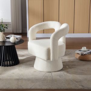 Sillón bouclé beige giratorio 360° con brazos redondos