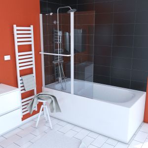 Biombo bañera pivotante 130x105cm perfil aluminio lacado blanco
