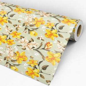 Papel pintado floral petunias amarillas 60cm por 300cm