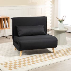 Sofá cama individual convertible negro madera respaldo regulable