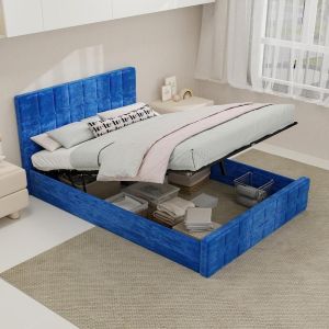 Cama con almacenaje 140x200cm azul para dormitorio de adultos