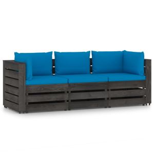 vidaXL sofá de palets 3 plazas cojines gris madera de pino impregnada