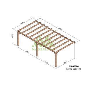 Pérgola de madera laminada adosada - sevilla ad. 800x400cm (maderland)