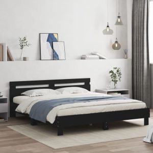 Cama con cabecero madera ingeniería negro 160x200 cm