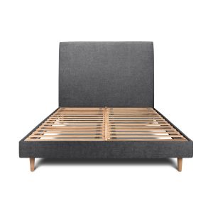Cama 150x200 cm con cabecero tapizado - tejido lienzo mate - negro