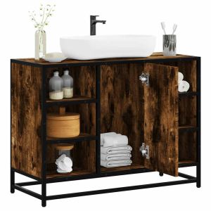 Armario lavabo baño madera ingeniería roble ahumado 80x33x60 cm esb9593