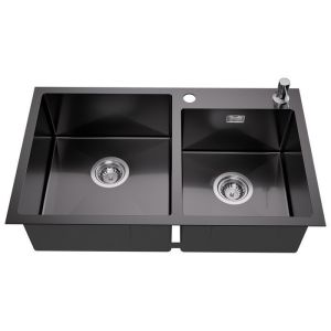 Fregadero de cocina - inox - 2 cubetas - 75x45x19cm - gris-negro - dispensa