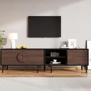 Mueble bajo para tv,frontal abierto,nogal oscuro