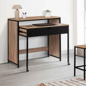 Escritorio extensible de madera negra - 1 cajón - 98,5 cm