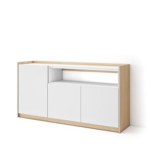 Aparador para salón, 156x37x80cm, blanco y roble soft rf4412