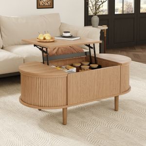 Mesa de centro elevable con almacenaje mdf roble 53,5x100x48cm