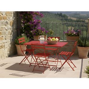 Conjunto de comedor exterior 4 plazas fiori metal rojo