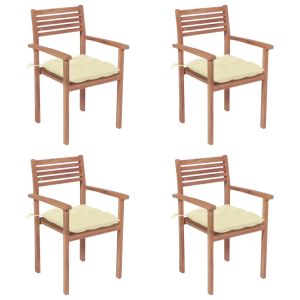 vidaXL sillas de jardín con cojines 4 uds madera de teca blanco crema