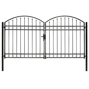 vidaXL cancela de valla doble puerta con arco acero negro 300x175 cm