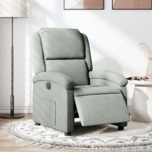 Sillón reclinable eléctrico de terciopelo gris claro qweo3691