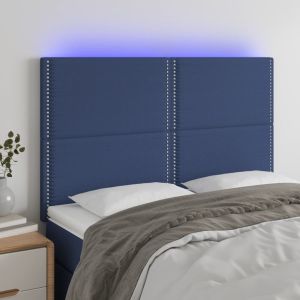 Cabecero con luces LED tela azul 144x5x118/128 cm eso1569