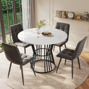 Mesa de comedor redonda mdf negro con patas metálicas 75x100x100cm
