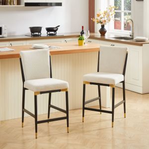 Taburete de bar tela beige set de 2 estilo escandinavo con reposapiés