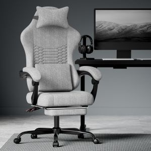 Silla oficina ergonómica tela gris claro con reposapiés