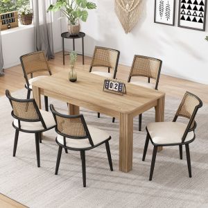 Conjunto de sillas de comedor ratán negro set de 6 con asiento pu
