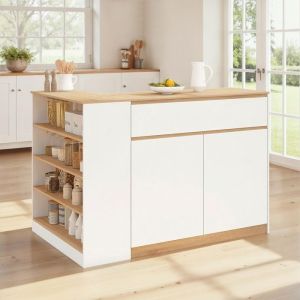 Isla central de cocina - blanco madera - 130 cm