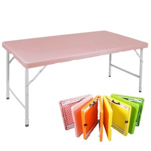 Mesa plegable multifuncional ajustable hierro+plástico rosa 58-74x125x61cm