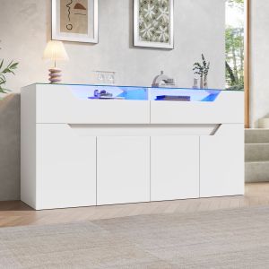 Aparador salón comedor recibidor 2 puertas 2 cajones blanco 70x140x40cm