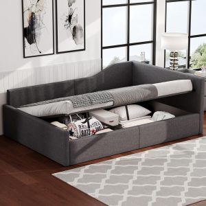 Sofá cama capitonado lin 140x200cm con almacenaje gris