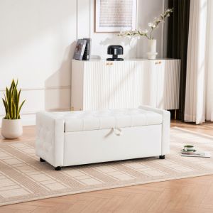 Banco otomana rectangular con almacenaje tapizada blanca dormitorio/salón