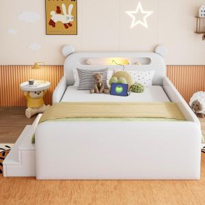 Cama infantil capitonada con almacenaje 140x200cm blanco