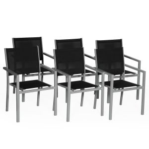 Juego de 6 sillas de aluminio gris - textileno negro