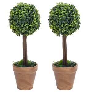 vidaXL plantas de boj artificial 2 uds forma bola maceta verde 41 cm