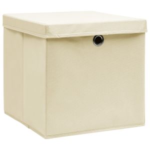 vidaXL cajas de almacenaje con tapas 10 uds crema 28x28x28 cm
