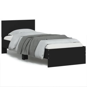 Cama con cabecero y luces LED negro 75x190 cm reg4292
