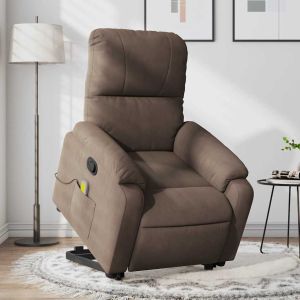 Sillón reclinable de masaje elevable tela de microfibra marrón qweo9511