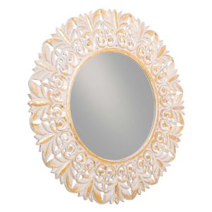 Espejo de madera artesanal blanco 90x90x2,5h cm