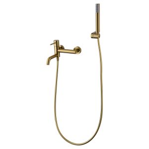 Grifería de bañera con mango de ducha monza–oro cepillado–caño retráctil