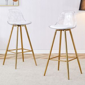 Taburete de bar metal plástico transparente dorado set 2 reposapiés