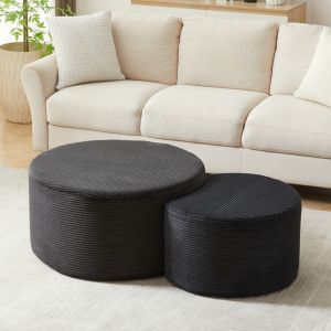 Set de 2 mesas auxiliares redondas tapizadas negro