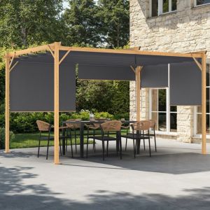 Pérgola efecto madera - techo retráctil - gris 3x4 m