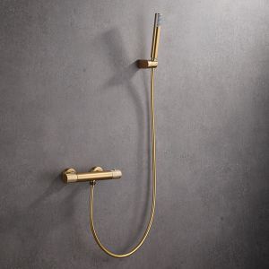 Imex - grifo de ducha termostático con alcachofa oro serie line
